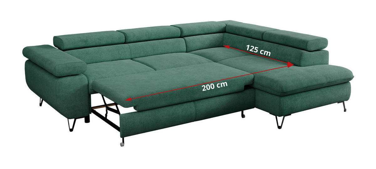 ECKSOFA PETER L Grün Struktur - Rechts Seite - Schwarz/Grün, Textil/Metall (273/208cm) - MKS