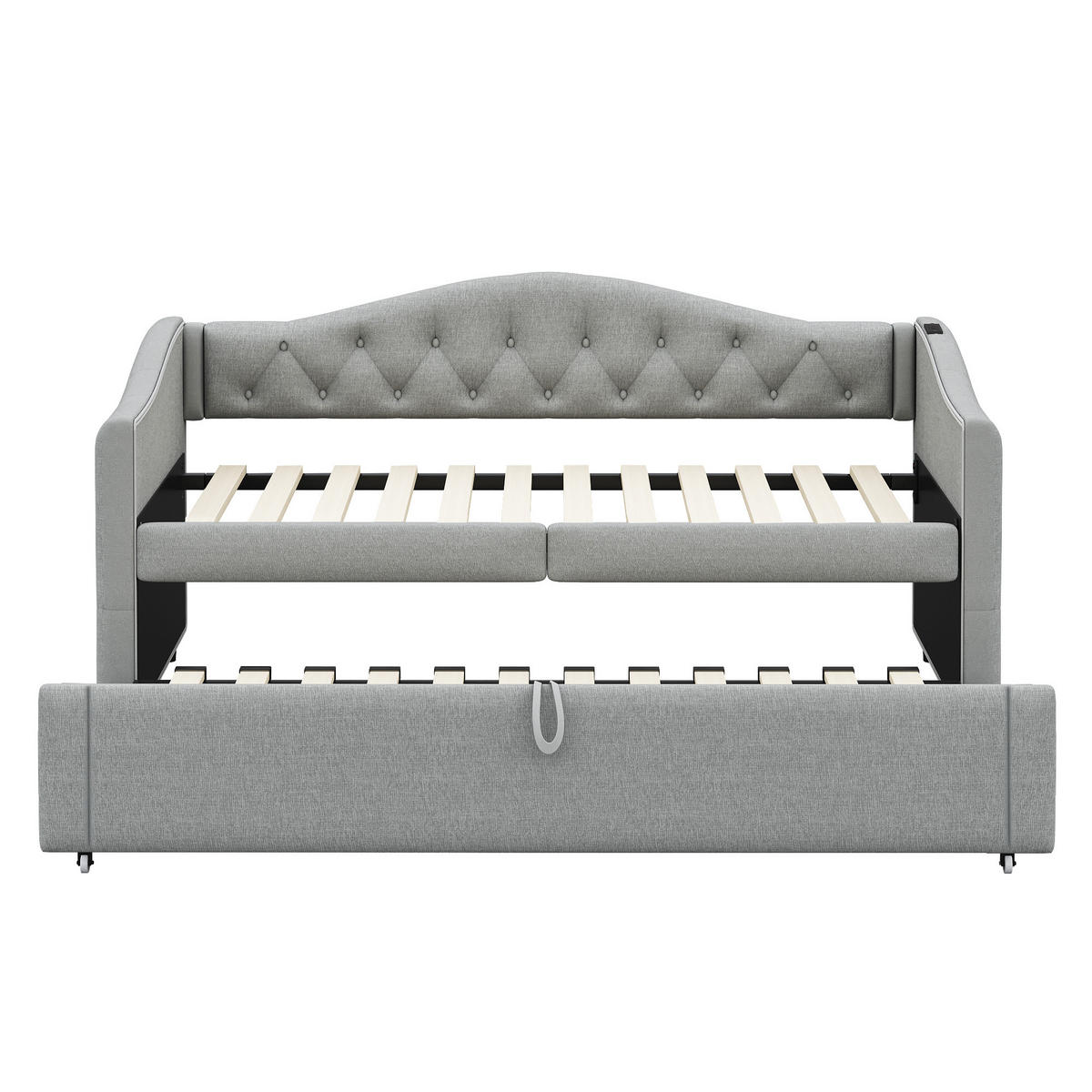 POLSTERBETT 90/200 cm graues Schlafsofa mit USB-Anschluss und Lattenrost - Grau, Textil (90/200cm) - OKWISH