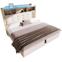 POLSTERBETT 140/200 cm Beige mit Stauraum, LED-Beleuchtung und USB-Anschlüssen - Beige, Textil (140/200cm) - Flora Grace