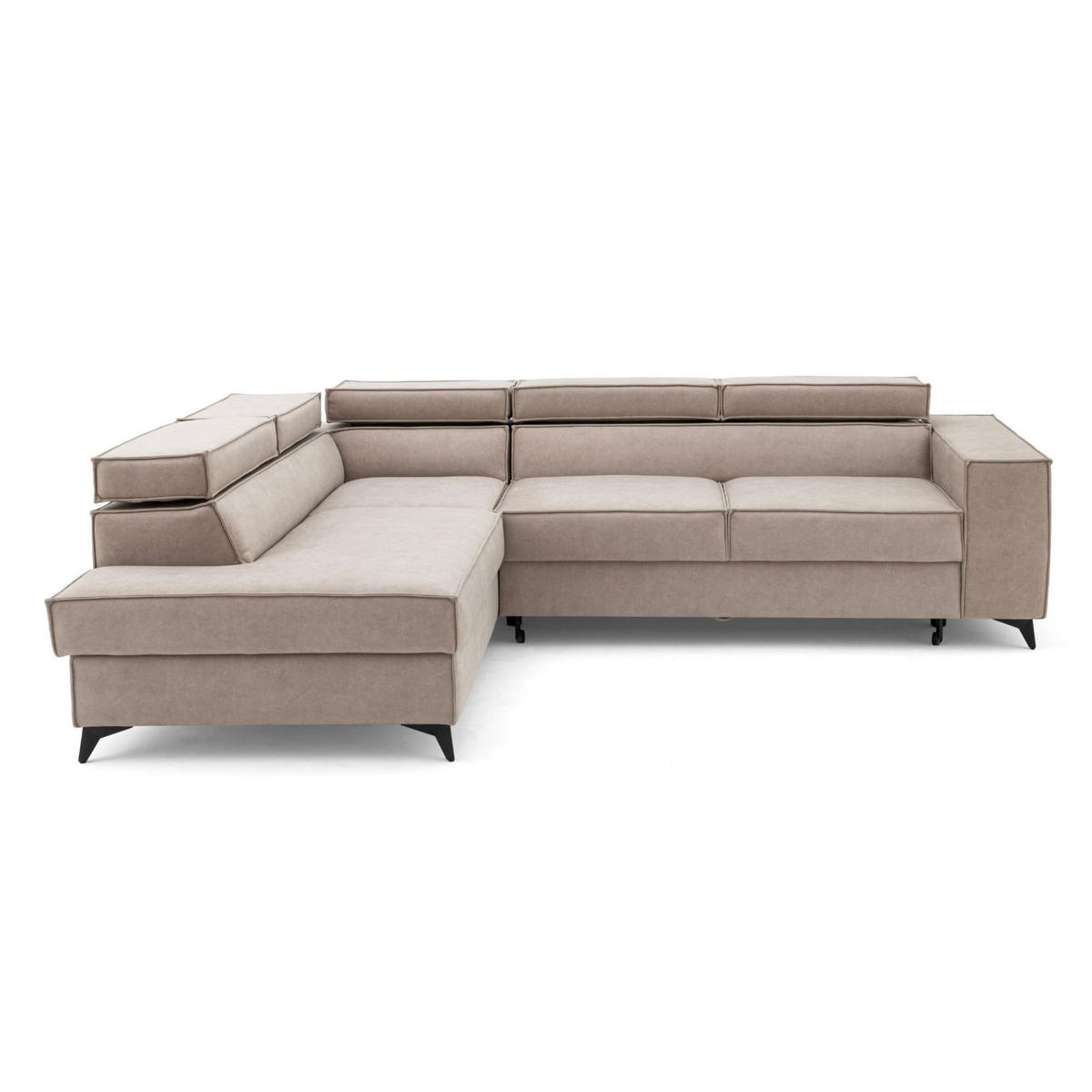 ECKSOFA PURE L Links mit Schlaffunktion 127x199 Velours Creme - Creme/Schwarz, Holz/Textil (281/204cm) - Muffo