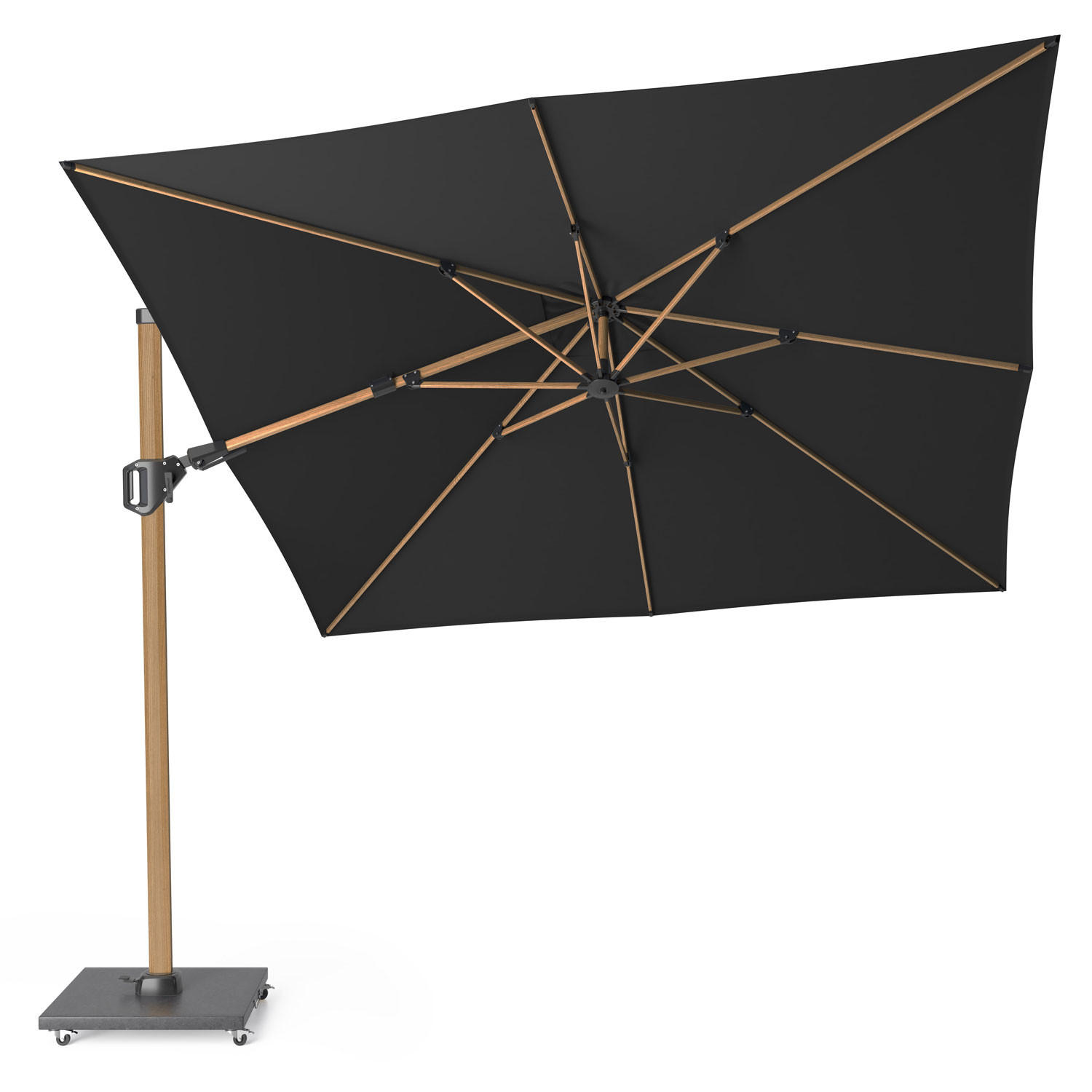 AMPELSCHIRM quadratisch 3 x 3 m Challenger T² Premium 360° kippbar schwarz/teak - Schwarz, Metall (300/300cm) - Platinum
