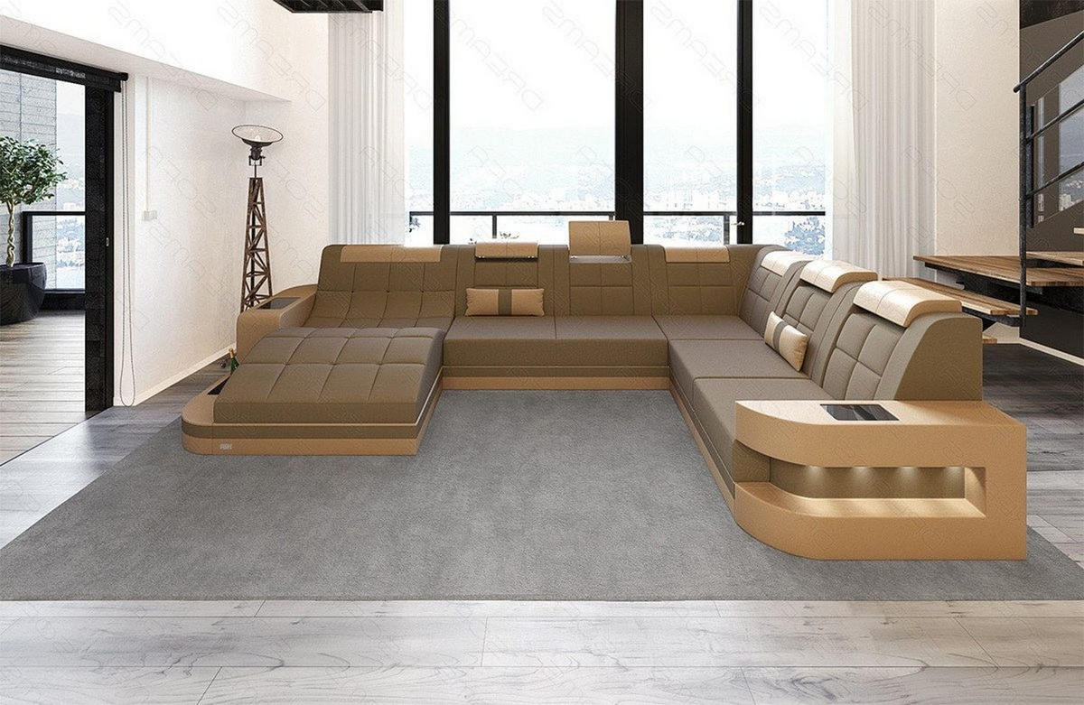 WOHNLANDSCHAFT Wave Taupe Sandbeige Mikrofaserstoff - Taupe, Kunststoff (379/80/274cm)