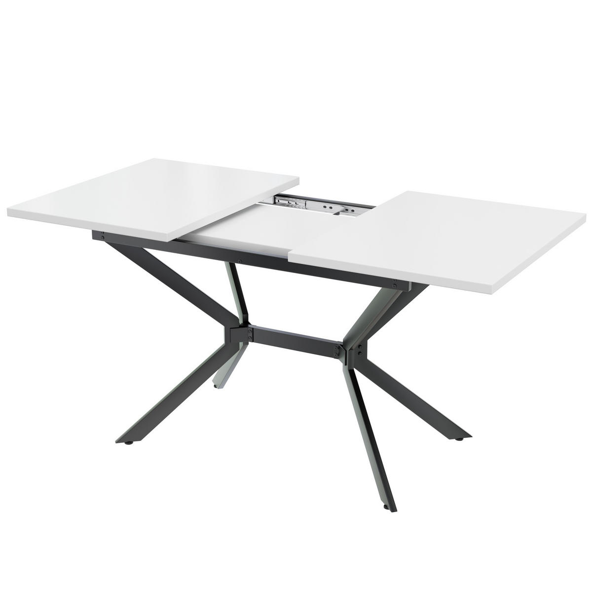 ESSTISCH aus MDF 160x75x80 cm Weiß mit Ausziehfunktion und schwarzen Metallbeinen - Weiß, Holzwerkstoff (160/75/80cm) - Modfu