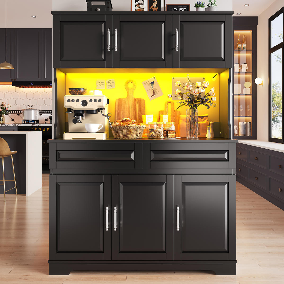BUFFETSCHRANK App-Steuerung Schwarz 108/40/180 cm - Schwarz, Holz (108/180/40cm) - PANGIVO