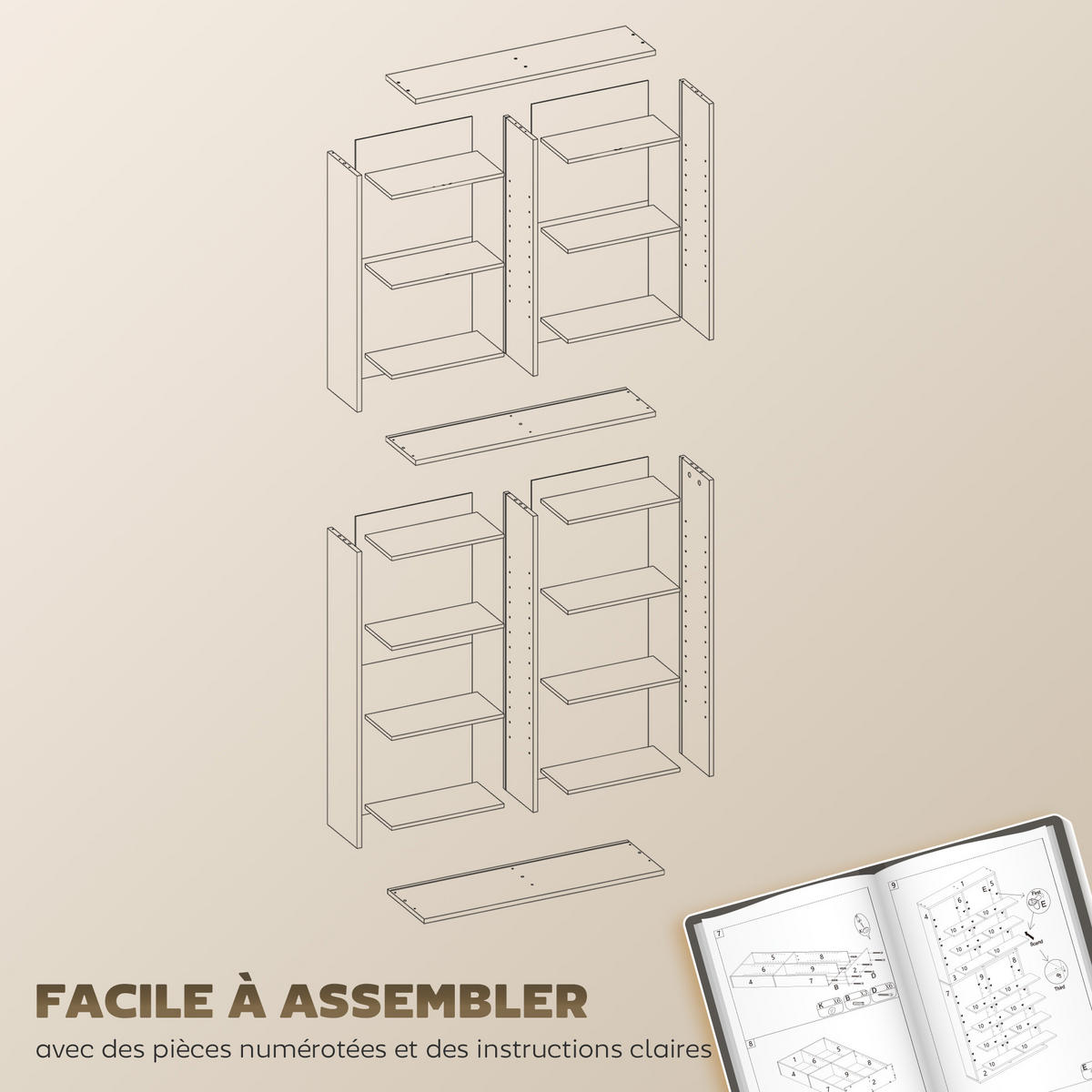 CD-REGAL DE-14488 18 Fächer, verstellbare Böden Naturholz - Naturfarben, Holzwerkstoff (24/175/78.5cm) - ComfortXL