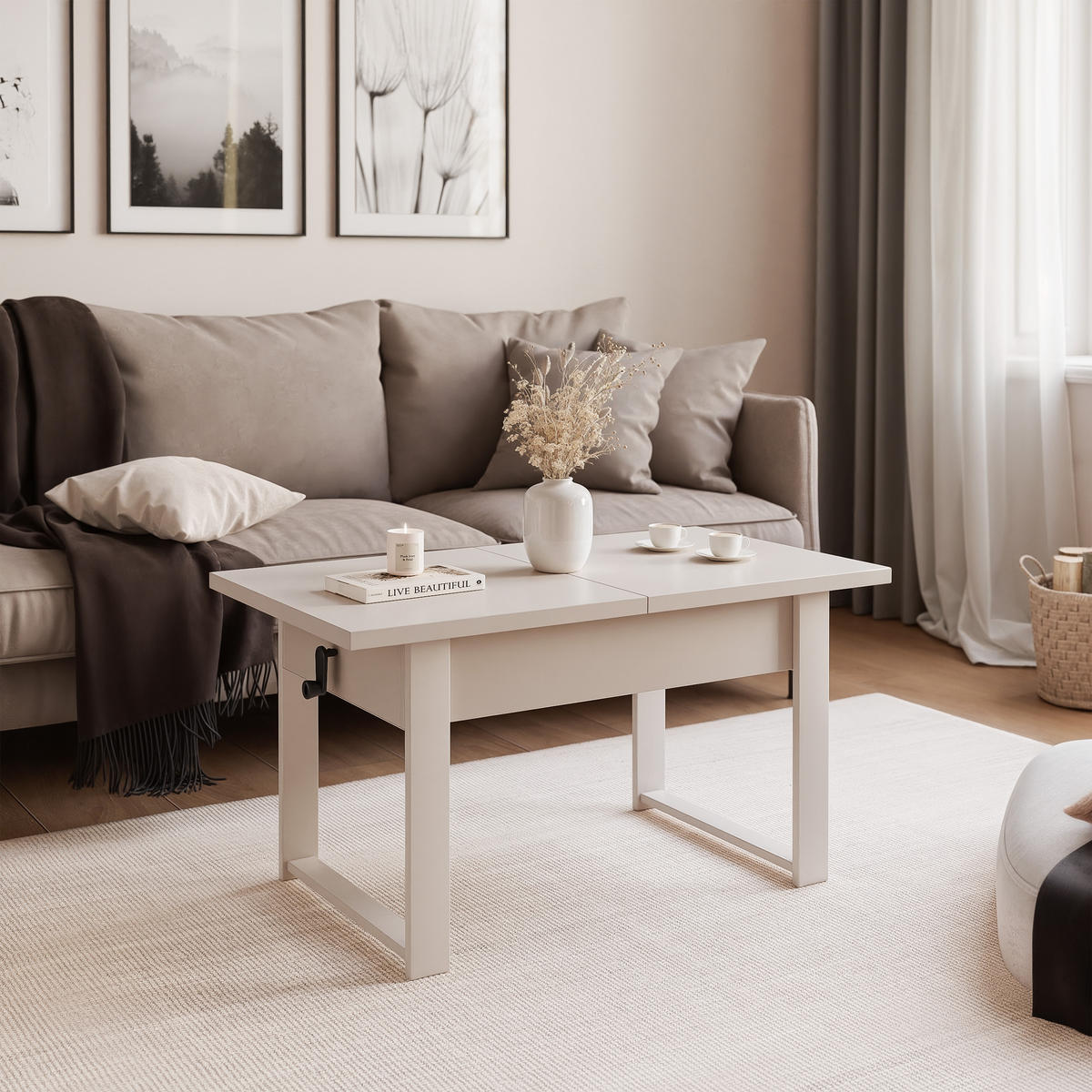COUCHTISCH TIVOR Multifunktionalität 3-in-1 - Kaschmir, Holzwerkstoff/Metall (67/120/63.5cm) - Idohome