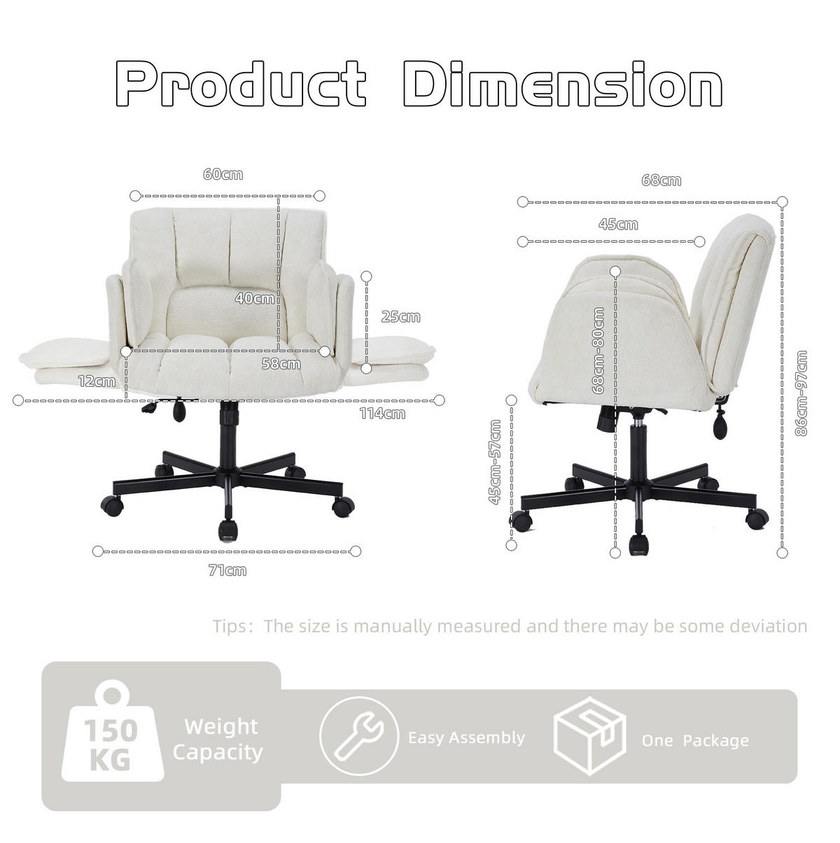 BÜROSTUHL in Beige 68x60x86 cm mit klappbaren Armlehnen und verstellbarer Lendenstütze - Beige, Textil (60/86/68cm) - IVMEU