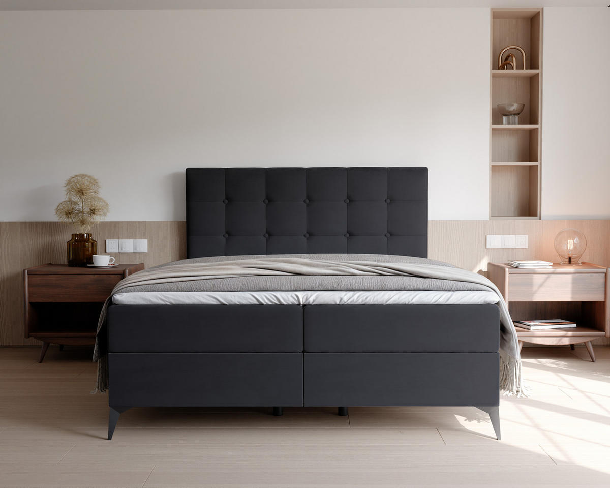 BOXBETT BAILEY 180/200 cm mit Matratze und Topper, Schwarz - Schwarz, Holzwerkstoff/Textil (180/200cm) - Idohome