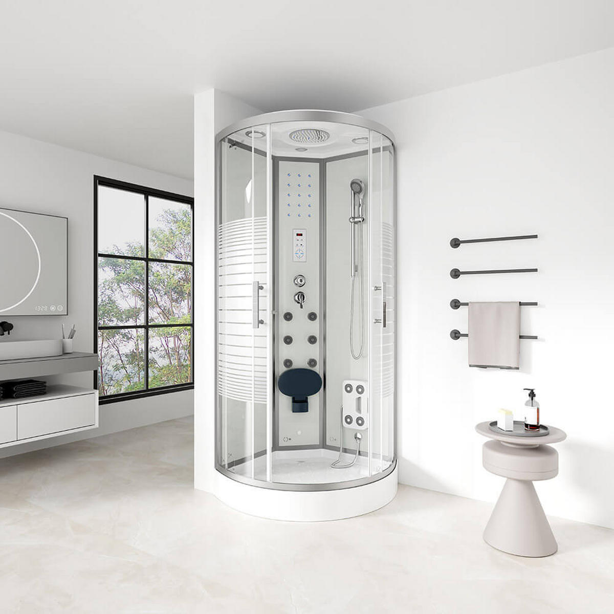 DUSCHKABINE WHITE PEARL - Weiß, 100 x 100 cm - Weiß, Glas (100cm) - Home Deluxe