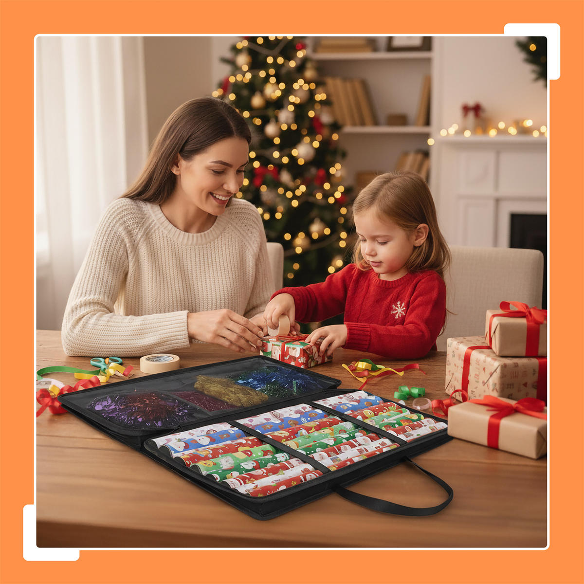 GESCHENKPAPIER-AUFBEWAHRUNG - Schwarz, Kunststoff/Textil (82/34/13cm) - Relaxdays