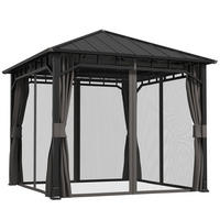 PAVILLON 3 x 3 m Wasserdicht Stabil Winterfest Gartenpavillon mit Seitenteile, Netze, Haken Hardtop Dunkelgrau - Dunkelgrau, Metall (300/290/300cm)