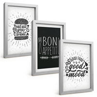 BILDER SET 3er Set - 20x30 cm Silberner Rahmen - Grafiken, Lebensmittel, kulinarische Slogans - Silberfarben, Kunststoff (20/30cm) - TULUP