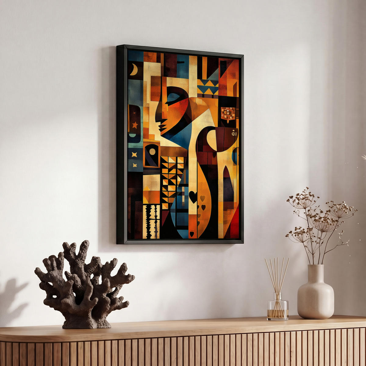 LEINWAND Bilder mit Rahmen - Figuren - Abstrakt - Symbole - 20x30 - Terracotta, Textil (20/30cm) - MuchoWow