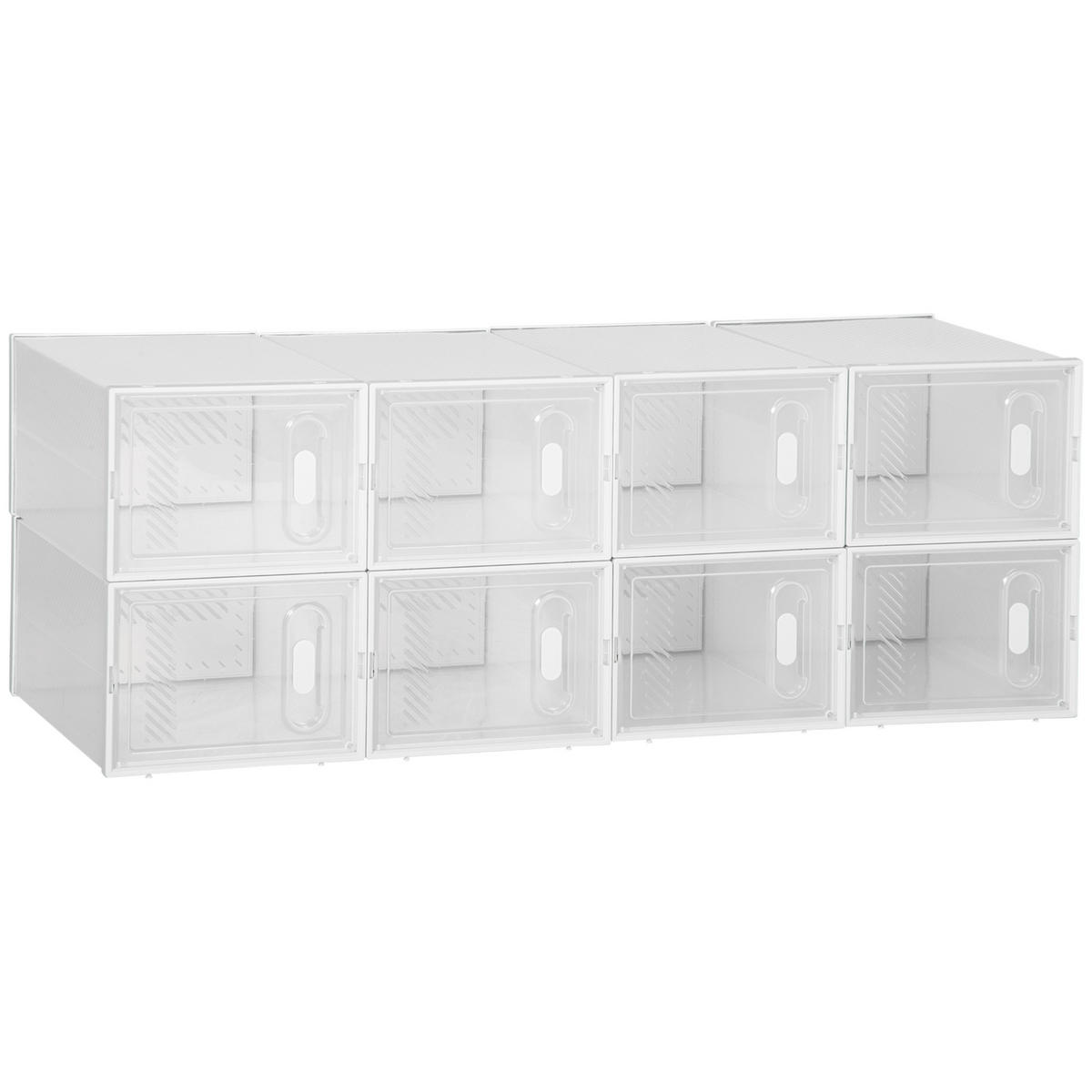 SCHUHREGAL DE-15482 8er, 25/35/19 cm, transparente Türen - Weiß, Kunststoff (35/19/25cm) - ComfortXL