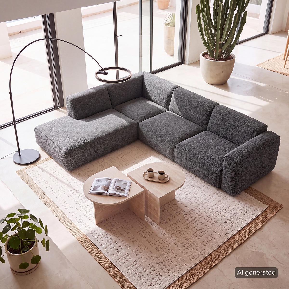 3-SITZER ECKSOFA mit Recamiere - Anthrazit/Schwarz, Kunststoff/Textil (295/231cm) - home24
