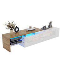 TV-SCHRANK aus Spanplatte 170x33x33,5 cm Weiß/Natur mit LED-Beleuchtung, Glasböden und Stauraum - Weiß, Holzwerkstoff (170/33.5/33cm) - Modfu