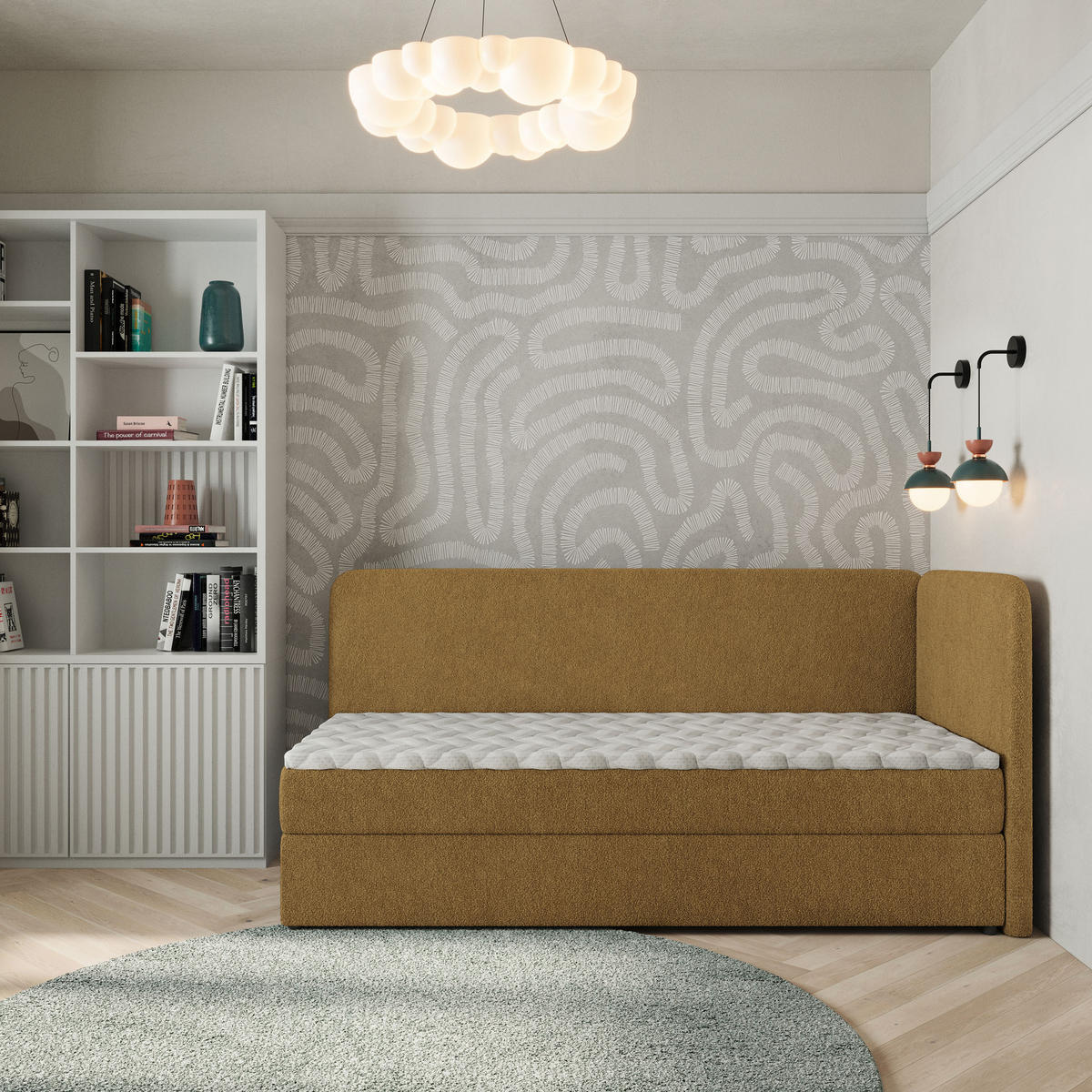 BOXBETT GINA 80x200 cm mit Matratze und Topper, H2+H3 - Orange - Orange, Holz (80/200cm) - MASSENO