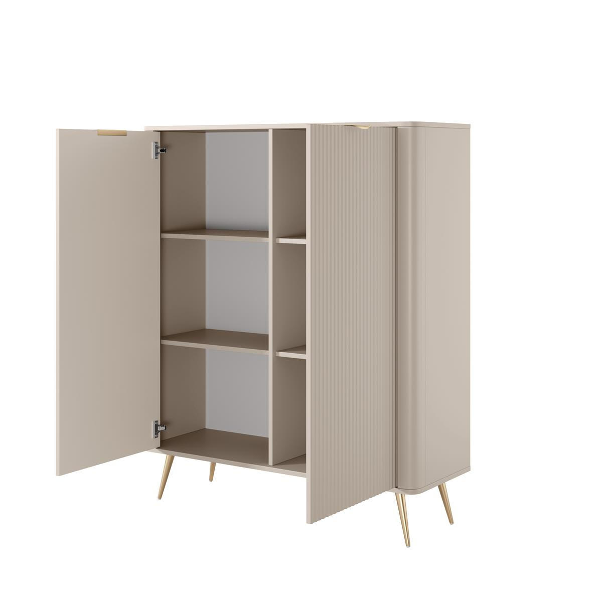 HOCHKOMMODE Beige BELLO - Beige/Goldfarben, Holzwerkstoff/Metall (113/134/38cm) - Compleo24