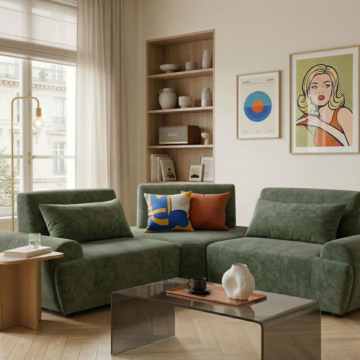 ECKSOFA 3-Sitzer, Grün - Grün, Textil (231/231cm) - Oviala