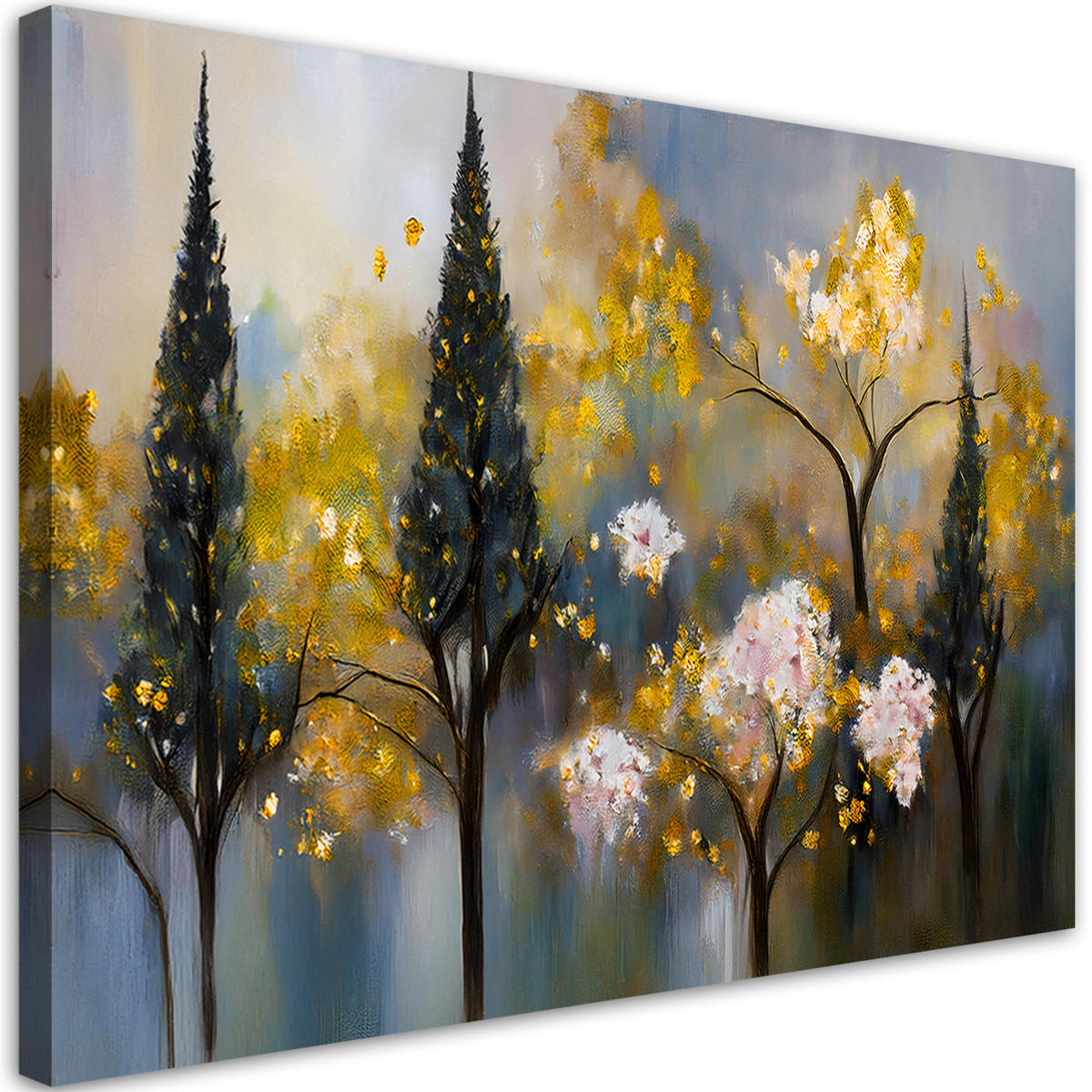 WANDBILD blühende bäume abstrakt golden - Goldfarben, Textil (60/40cm) - Feeby