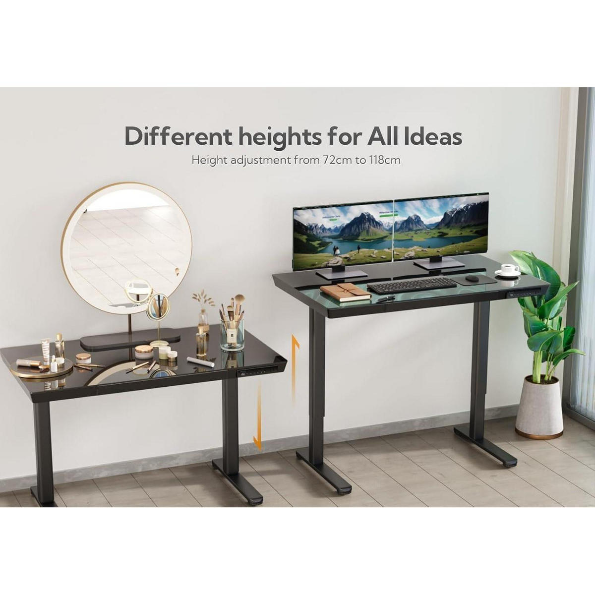 SCHREIBTISCH Höhenverstellbar Elektrisch 120 x 60 cm Schwarz - Schwarz, Glas (80/160/75cm)
