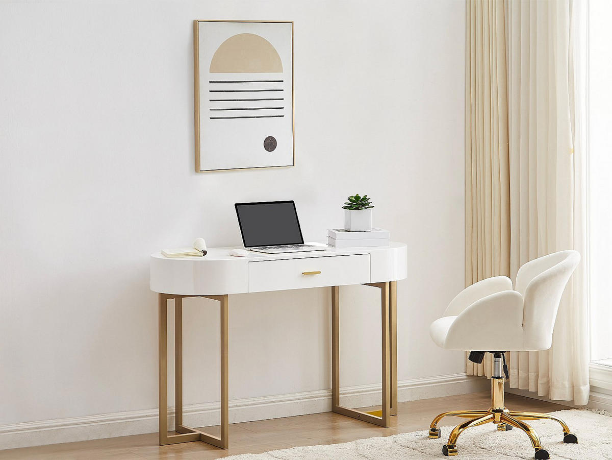 KONSOLENSCHREIBTISCH mit 1 Schublade - MDF lackiert & Metall - Weiß & Goldfarben - TORELI II - Weiß, Holz (45/120/76cm) - Pascal Morabito