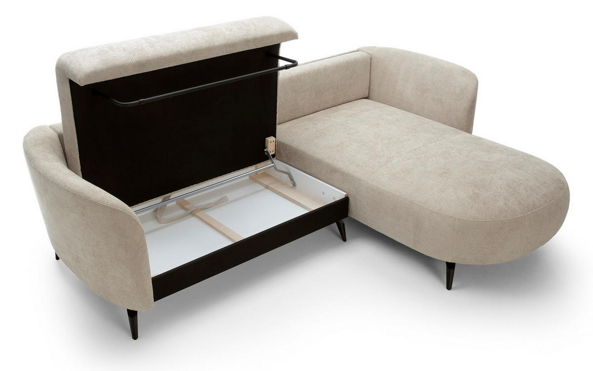 ECKSOFA auf Füßen Kendra 260 cm mit Schlaffunktion, Rechts, Beige - Beige, Holz (180/260cm) - Emporius