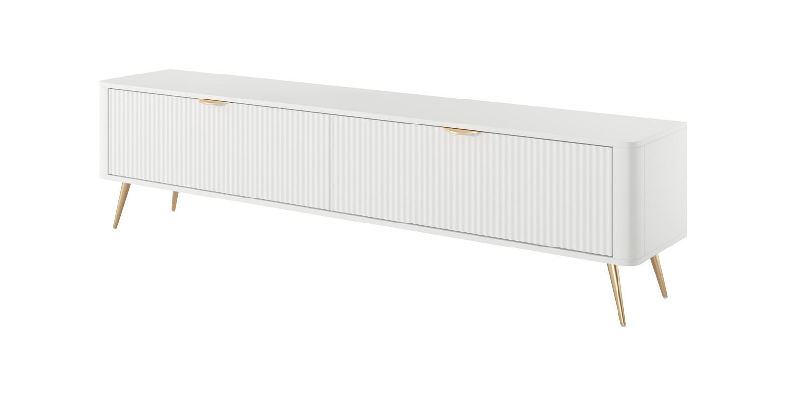 TV-LOWBOARD 200 cm Weiß / Gold - mit geriffelten Fronten und 2 Klappen - Gelb/Goldfarben, Holz/Holzwerkstoff (200/51/38cm) - Ravio