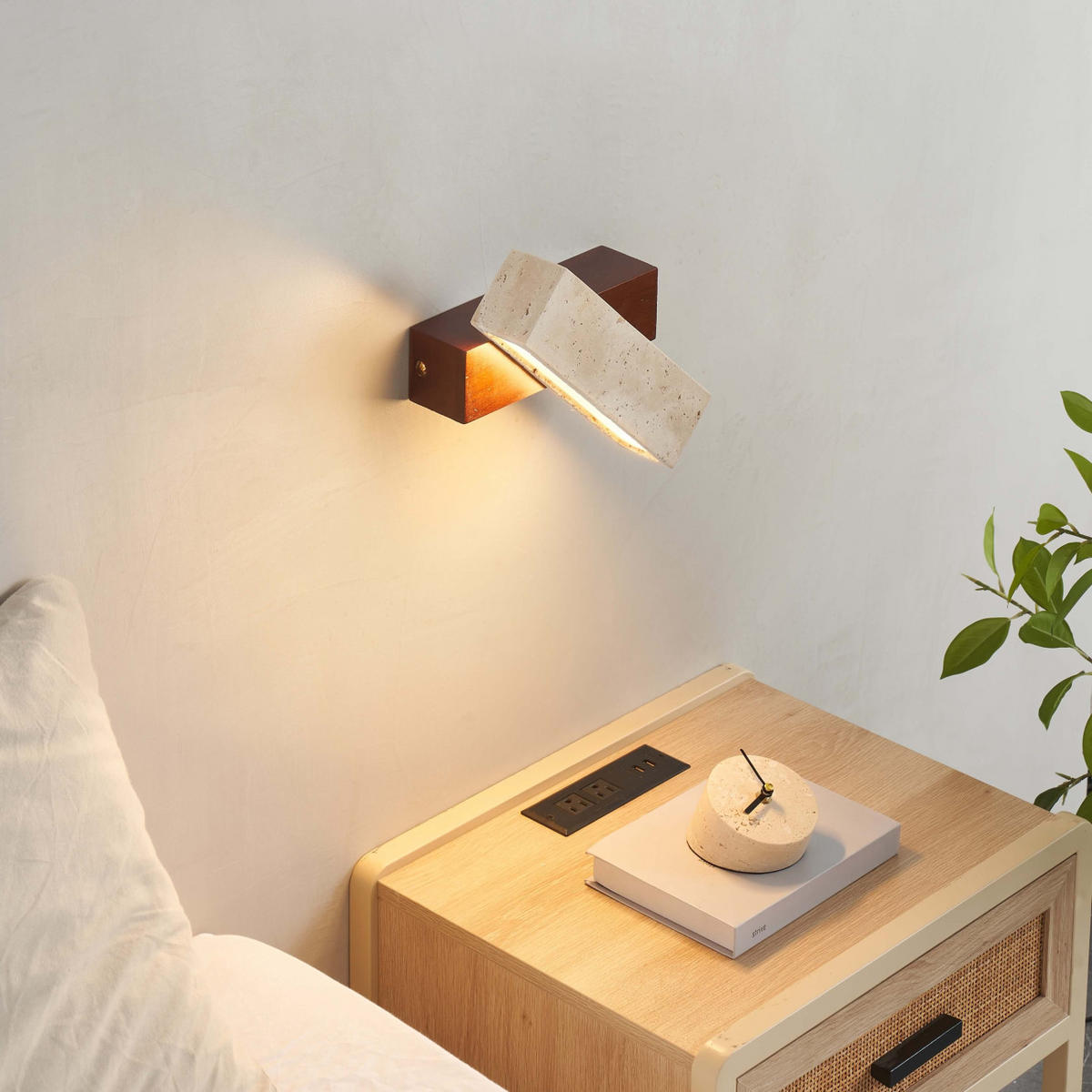 WANDLEUCHTE Varelli, Beige, Weiß und Holz, 20cm - Beige, Stein (20/4.5/20cm) - KOSILUM