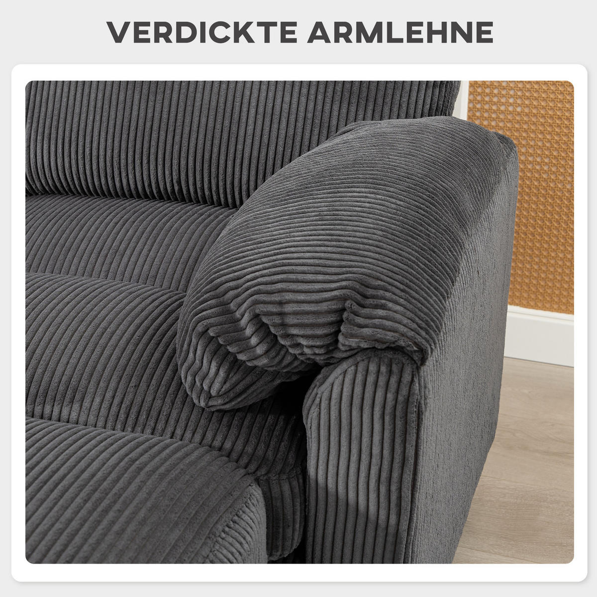 ECKSOFA U-FORM DE-06612 Sofa mit Federpolsterung, beweglicher Ottomane, Cord Dunkelgrau - Dunkelgrau, Holz/Textil (224/292cm) - ComfortXL