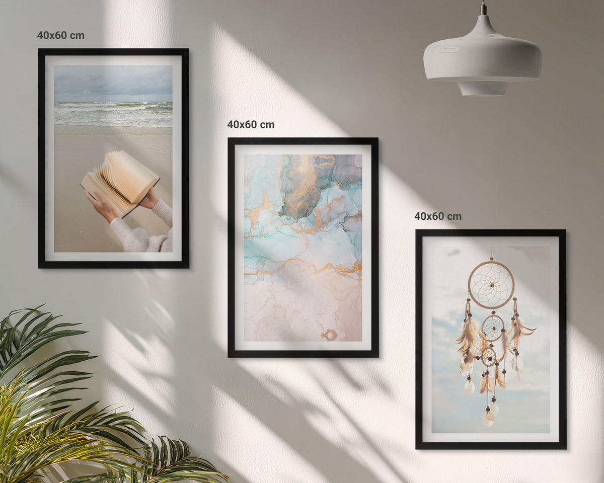 BILDER SET 3er Set - 40x60 cm Schwarzer Rahmen - Abstraktes Meeresbuch Boho - Schwarz, Kunststoff (40/60cm) - TULUP