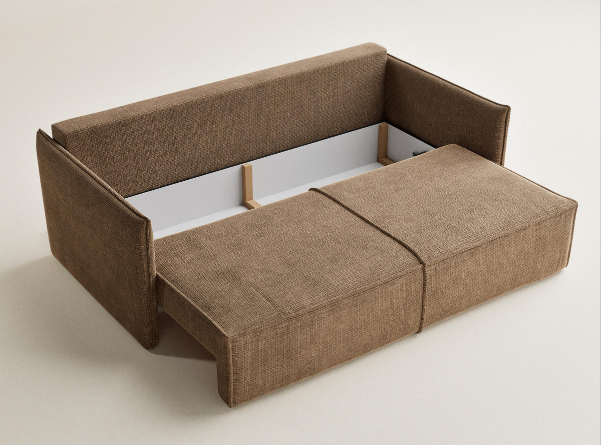 SOFA MIT SCHLAFFUNKTION Obra Hellbraun Chenille-Stoff - Hellbraun/Schwarz, Holz/Holzwerkstoff (220/70/107cm) - Maison de Reve