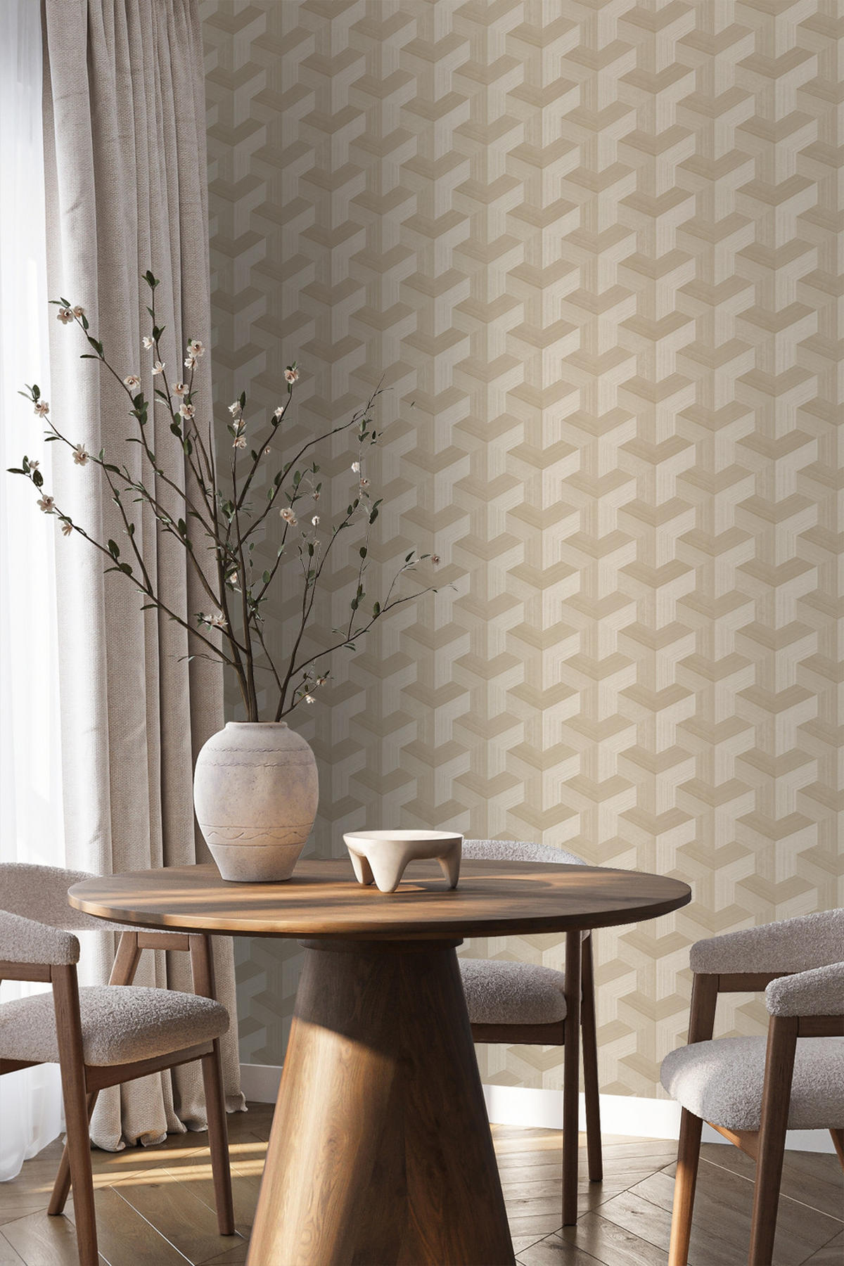 TAPETE 3D-Muster 50 x 900 cm - Beige, Papier (50/900cm) - Origin Wallcoverings