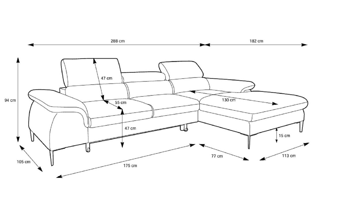 ECKSOFA L-Form 290 cm Amaro M mit Schlaffunktion, Links, Creme - Creme, Holz (288/182cm) - Emporius