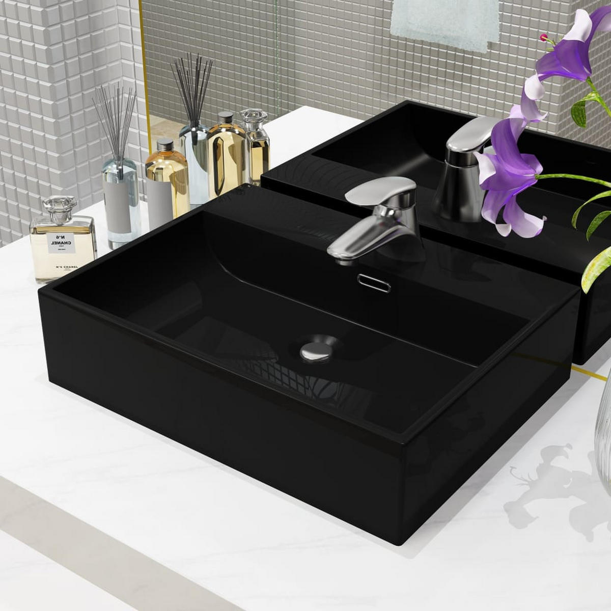 WASCHBECKEN Labounty 51.5/38.5/15 cm - Schwarz, Keramik (51.5/15/38.5cm) - Nettlife