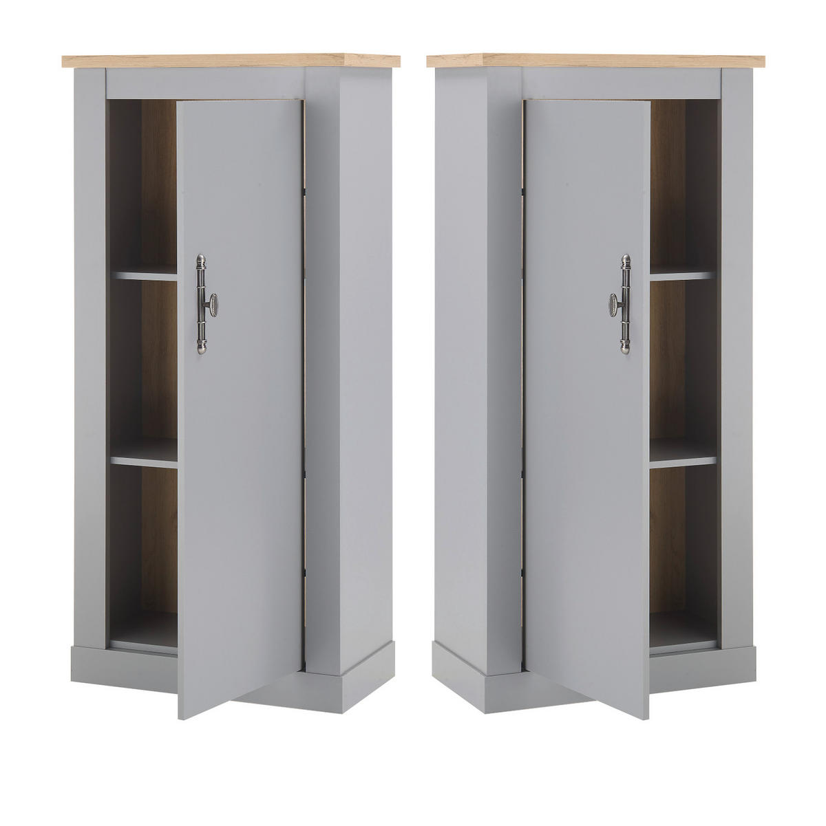 WOHNWAND grau, Artisan Eiche 4-teilig 291 cm, Wohnkombination im Landhaus-Stil - Silberfarben/Hellgrau, Glas/Holzwerkstoff (291/201/44cm) - Furn.Design