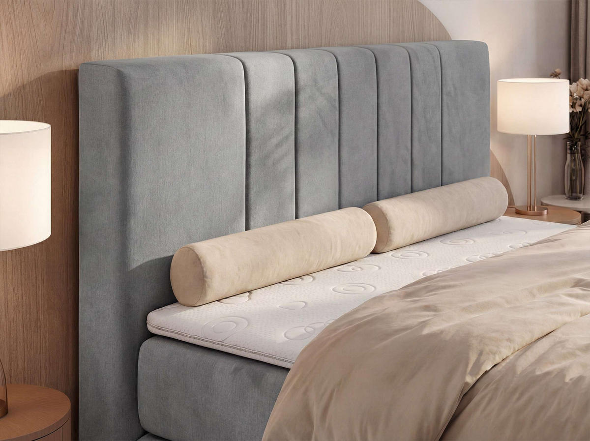 BOXSPRINGOVÁ POSTEĽ INERO KING 180/200 - Svetlosivá Samet - Topper T25 - H4 (tvrdý) - čierna/svetlosivá, textil/plast (180/200cm) - MKS