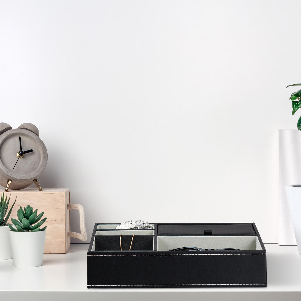 ZÁSOBNÍK na šperky - čierna, kompozitné drevo/textil (25.5/5/18.5cm) - Relaxdays