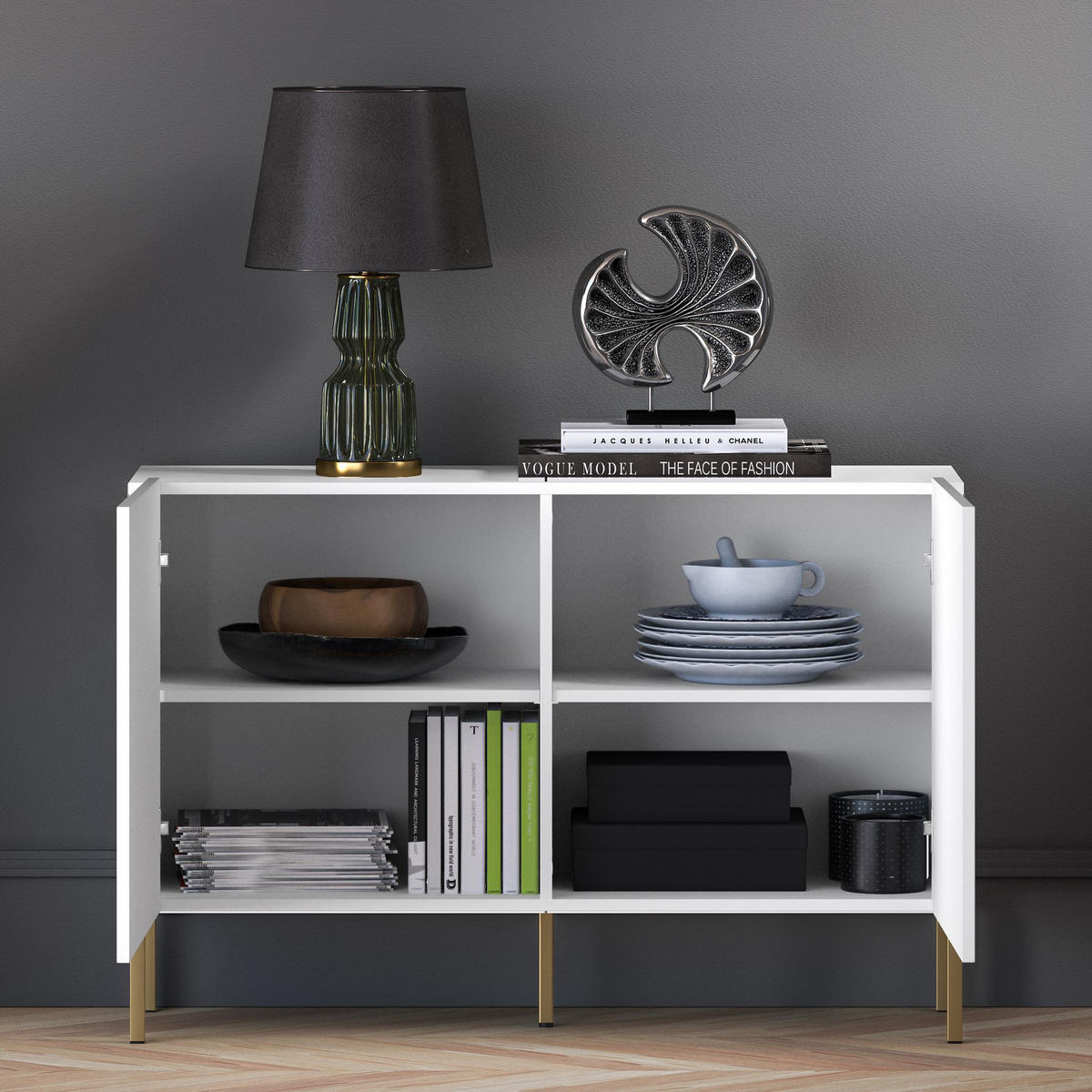 KOMMODE NEBRO,Weiß - Weiß, Holzwerkstoff (114/77/37cm) - KONSIMO®