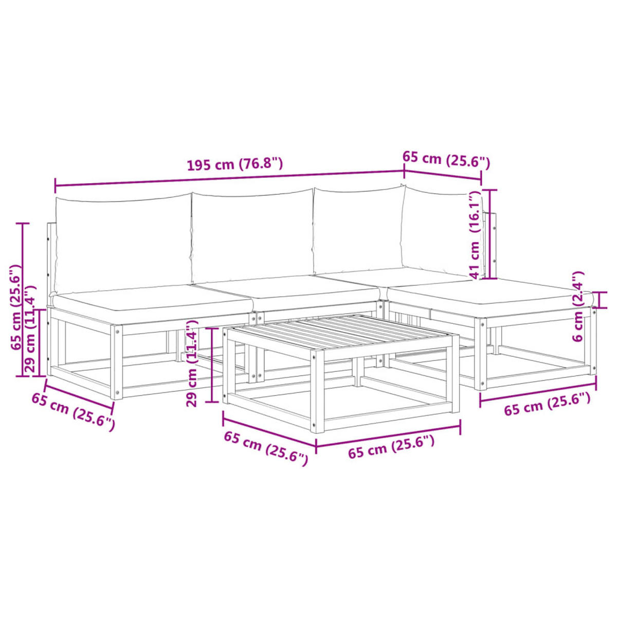 GARTENSOFA-SET 5-TLG. Mit Kissen Holz Akazie & Rattan - Braun, Holz - vidaXL