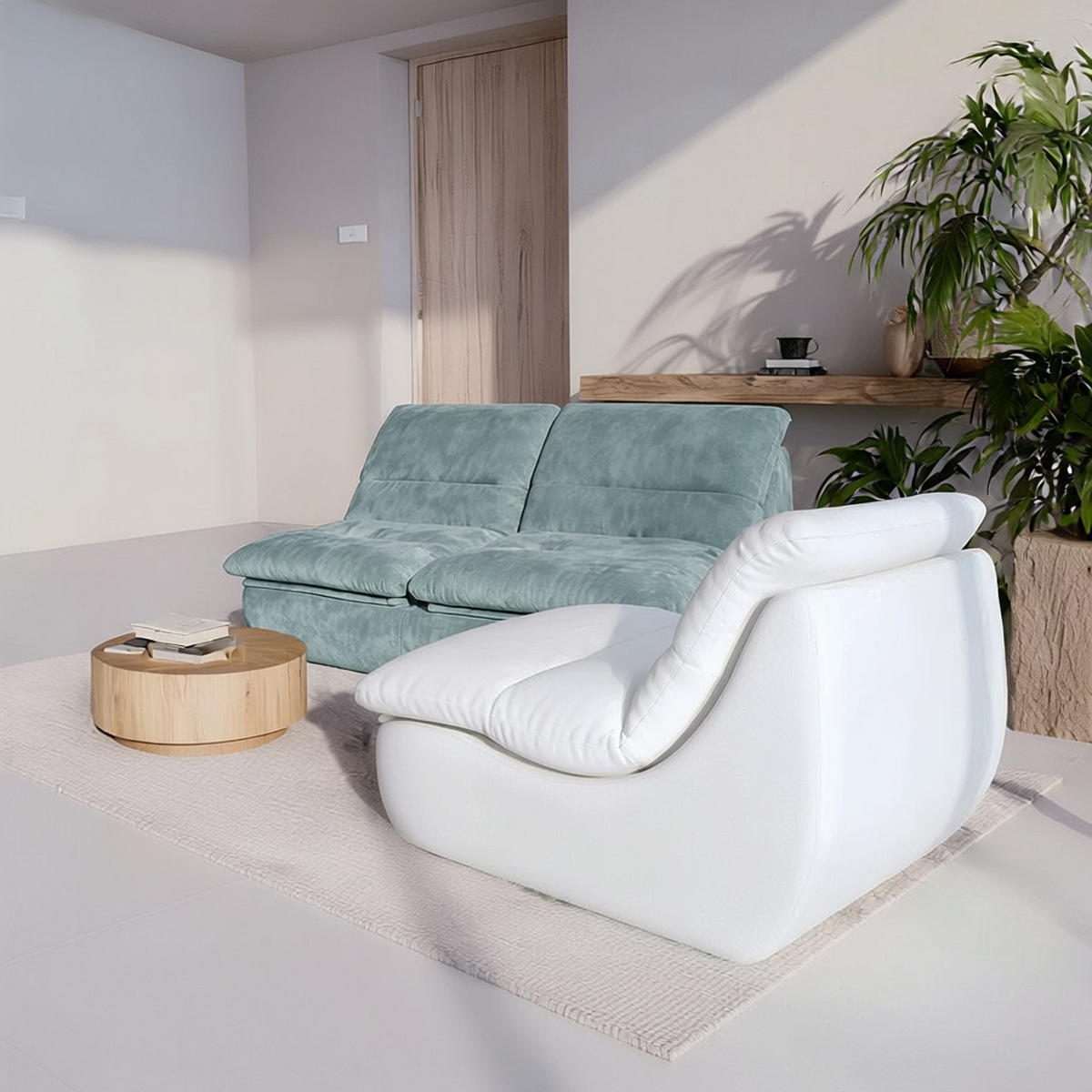 SITZGARNITUR Nuvia Sofa und Sessel Salbei und Weiß - Salbeigrün/Weiß, Textil (160/73/100cm) - COCO Living