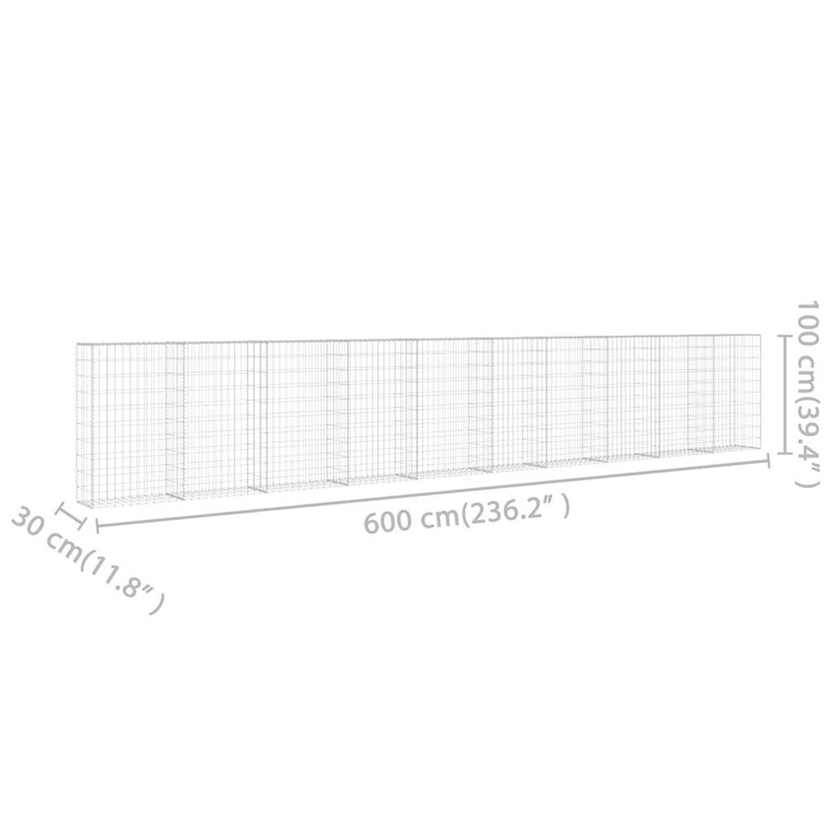 GABIONENWAND Mit Abdeckung Verzinkter Stahl 600/30/100 Cm - Silberfarben, Metall (30/100cm) - vidaXL