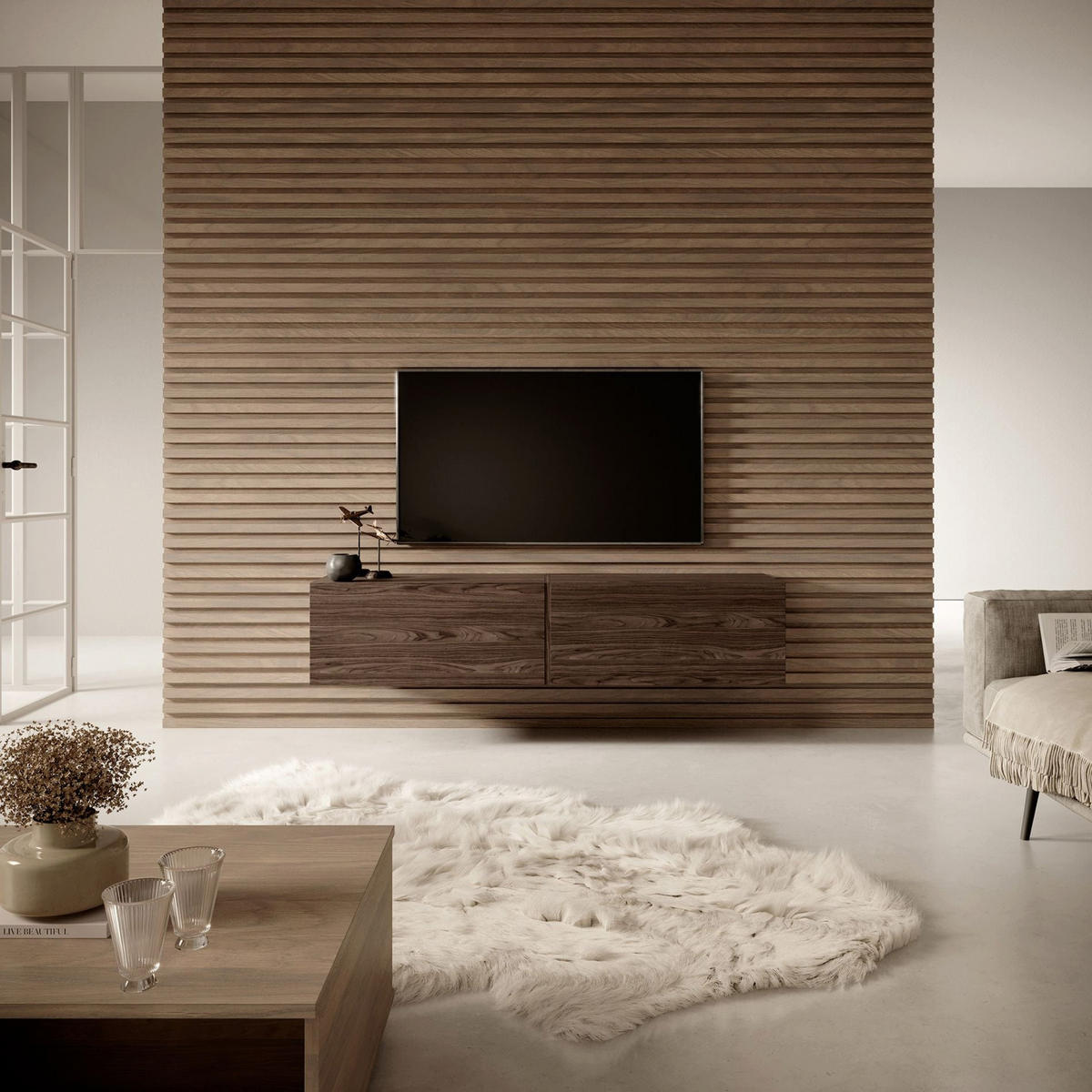 TV stolek BISIRA ořech 140 cm - tmavě hnědá, kompozitní dřevo (140/30/31.6cm) - Selsey