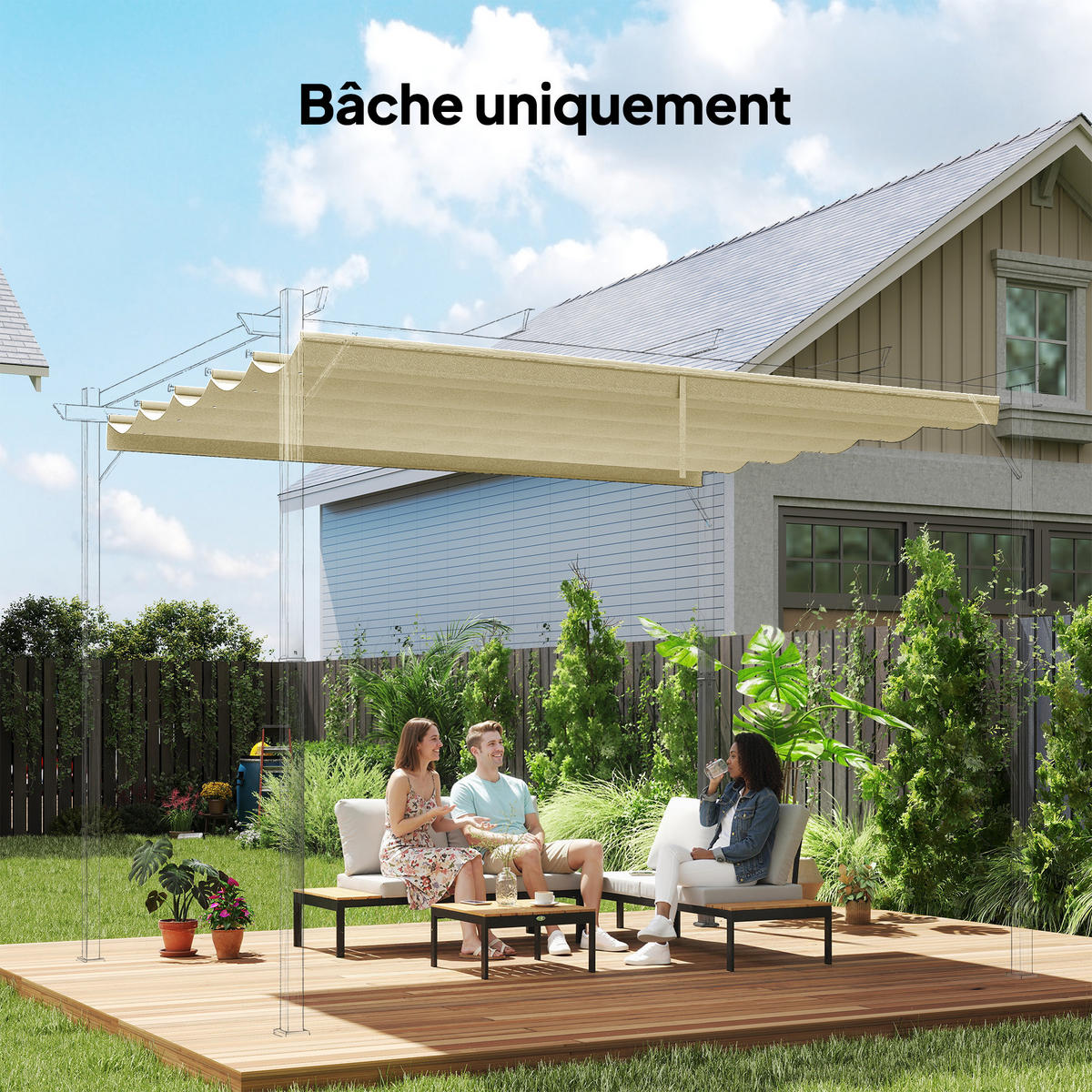 ERSATZDACH DE-12631 350/260 cm für 4x3 m Pergola mit 10 Ösen Creme - Creme, Textil (260/6/350cm) - ComfortXL
