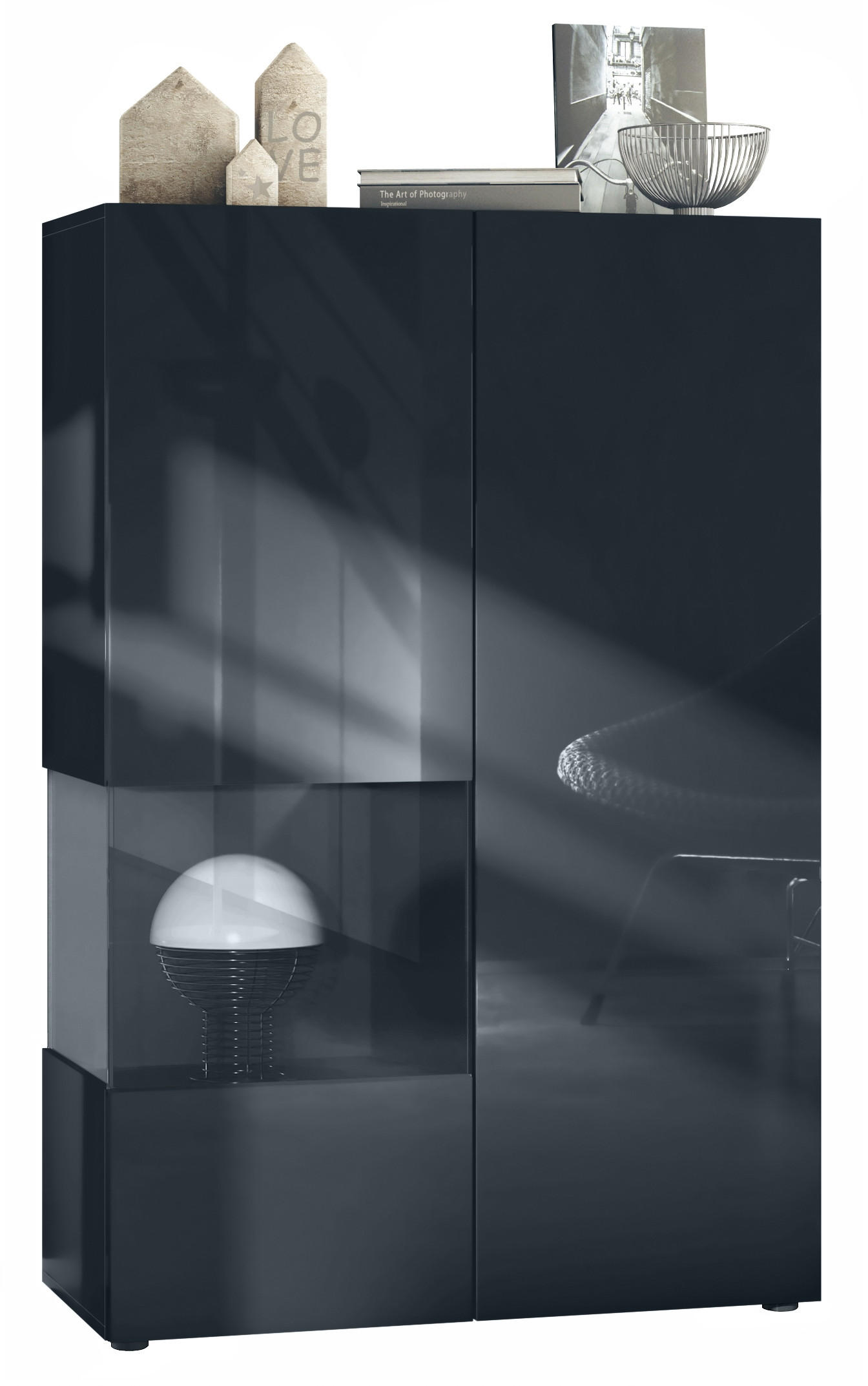 VITRINE Morena Einsatz in Schwarz matt - Schwarz, Holzwerkstoff (91.5/136.5/37cm) - Vladon