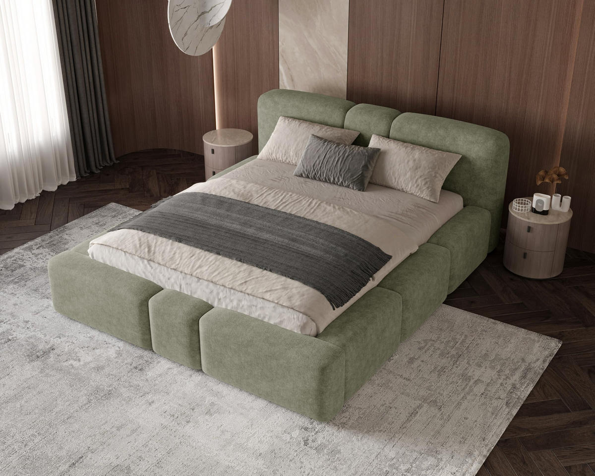 POLSTERBETT Monte160x200 cm- Bettkasten und Stauraum - Doppelbett mit Stabilem Metallrahmen - Olivgrün - Olivgrün, Holzwerkstoff (160/200cm) - Chilly