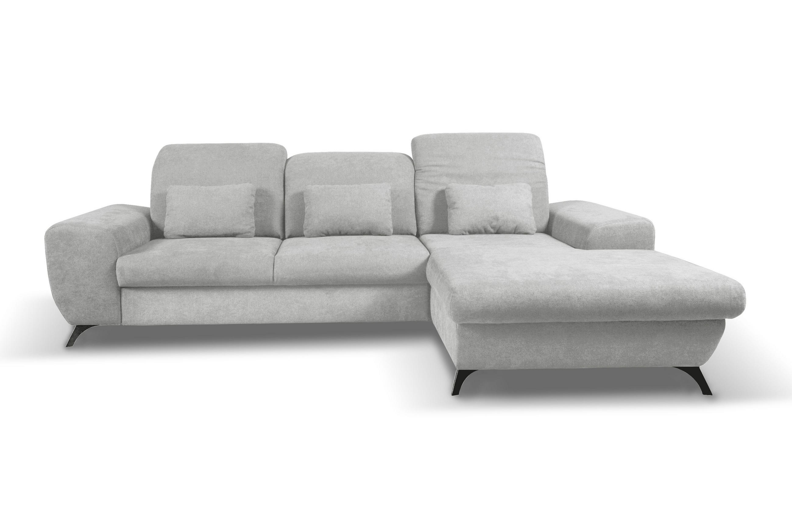 ECKSOFA LUCE R-S Grau Plüsch-Stoff mit Schlaffunktion - Grau, Holz (279/172cm) - MASSENO