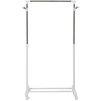 GARDEROBENSTÄNDER 68,5/42/87-145 cm höhenverstellbar mit Ablage, Haken und Rollen aus Edelstahl, Weiß - Weiß, Metall (68.5/145/42cm) - Redom