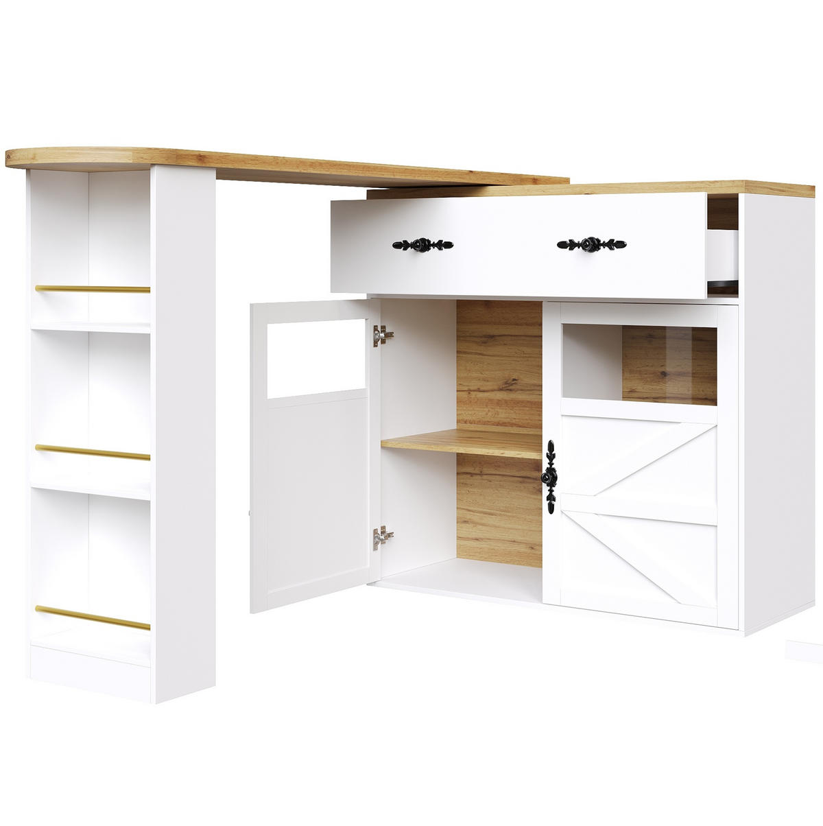 BAROVÝ stůl 138–204/39/104 cm, otočný o 360° s úložným prostorem z MDF, Bílá - bílá, kompozitní dřevo (39/104/138cm) - Redom