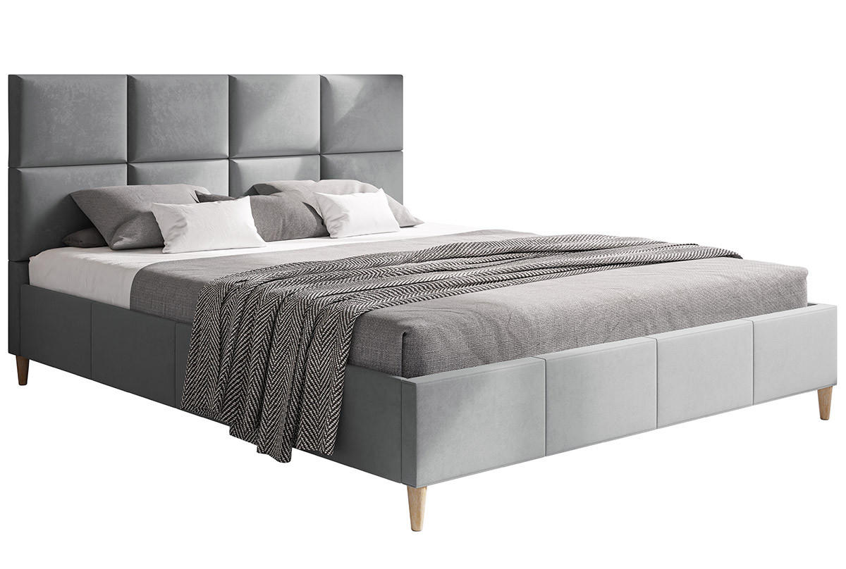 BETT Grau LUXO 1 Gepolstert Auf Holzbeinen 120x200 cm - Grau, Textil (120/200cm) - Sepro Meble